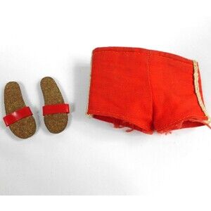 Vintage Barbie Ken 1961 Original Red Swimsuit #750 and Red Cork Sandals Shoes